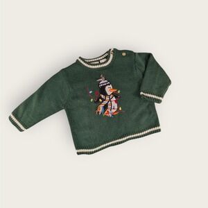 BT Kids Green Penguin Holiday Sweater 6-9 Months Christmas Embroidered Knit